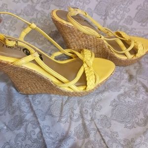 Yellow strappy wedges